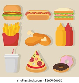 Fast food set.Flat vector style