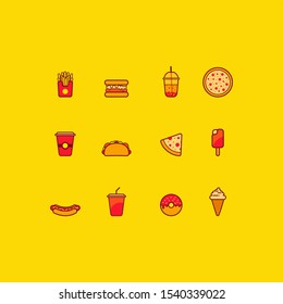 fast food sets in modern flat art