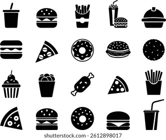 Fast Food Silhouette Vector Icons