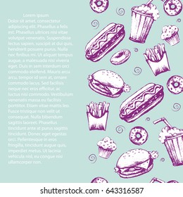 Fast food, sketch. Food, hand-drawn, vector illustration