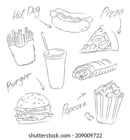 fast food sketch on a white background