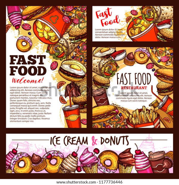 Fast Food Sketch Posters Banners Fastfood Stock Vector (royalty Free 