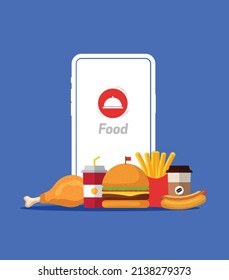 Fast food and smartphone vector illustration. Online fast food concept design. 
