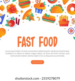 Fast Food Snack and Tasty Meal Web Banner with Button Vector Template