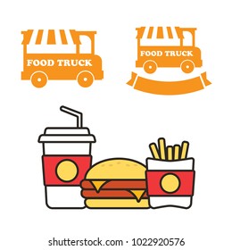 Fast food snacks and drinks flat vector icons. Fastfood icons. Snack bag vector food