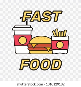 Fast food snacks and drinks flat vector icons. Fastfood icons. Snack bag vector food