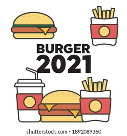 Fast food snacks and drinks flat vector icons. Fastfood icons. Snack bag vector food