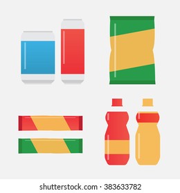 Fast food snacks and drinks flat vector icons