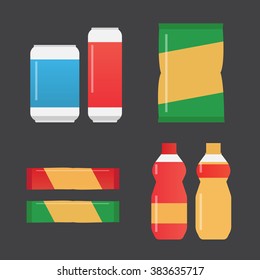Fast food snacks and drinks flat vector icons