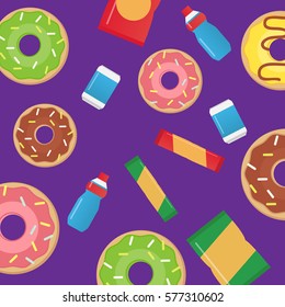 Fast food snacks and drinks flat vector icons. Fast food vector