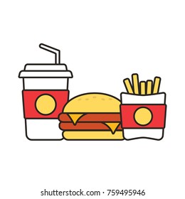 Fast food snacks and drinks flat vector icons. Fastfood icons. Snack bag vector food