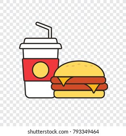 Fast food snacks and drinks flat vector icons. Fastfood icons. Snack bag vector food