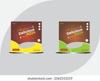 Fast food social media banner post template for business marketing. Italian pizza advertisement web poster. Food sale promotion flyer or brochure cover. Restaurant food menu trendy background. 