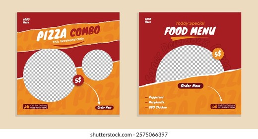 Fast food social media banner post template. Pizza combo menu social media template. Food brand digital poster design.