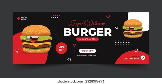 Fast Food social media cover post template. Restaurant social media banner. Burger vector illustration