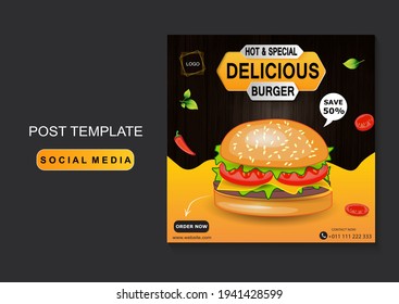 Fast food social media and internet promotion template.  Advertising, advertising banner, product marketing. EPS 10.