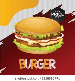 Fast food social media marketing web banner template design. Pizza, burger and healthy food business online promotion flyer with abstract background, logo and icon. Sale cover.