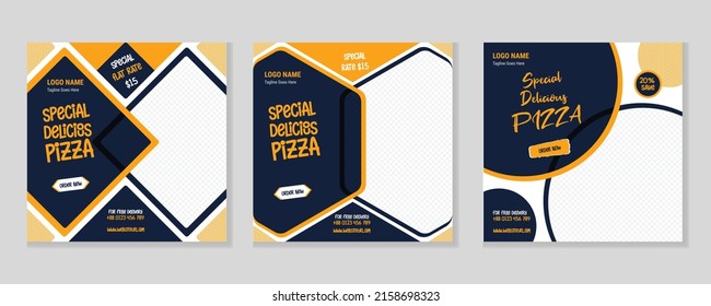 Fast Food Social Media Post Design Template Bundle Pack | Pizza, Burger, Restaurant