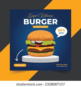 Fast Food social media post or web banner template design. Burger social media post vector illustration