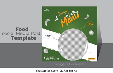 Fast Food social media restaurant business Feed post template for menu  Sale promotion flyer for pizza, burger, sandwich and healthy banner frame. Layout design for marketing on the culinary poster.