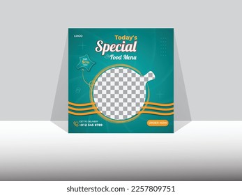 Fast food social media template for restaurant, Super Delicious Burger Flyer Design, green background.