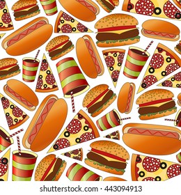 fast food and soda pattern on a white background