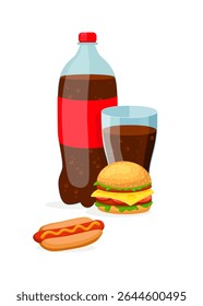 Fast food com refrigerante em um fundo branco. Ilustração de stock de ilustração vetorial