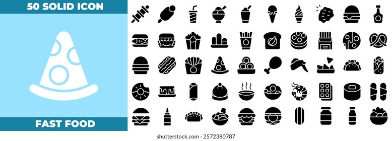 Fast Food Solid Editable Icons set. Vector illustration in modern thin solid style of fast food icons: burger, pizza, hot dog, french fries, et