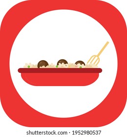 fast food, spaghetti with meatloaf. vector image with white and red background