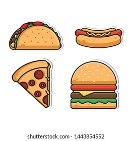 Fast food sticker pack. Fast food vector set. Fast food flat vector