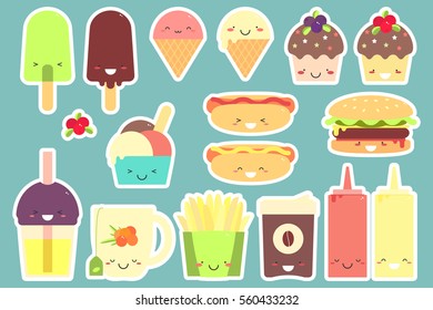 Fast food sticker set. Vector illustration.