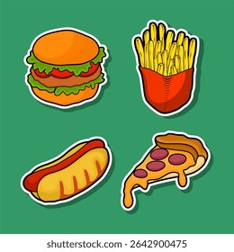 Fast Food Stickers Burger Fries Hot Dog and Pizza Slice