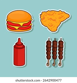 Fast Food Stickers Burger Fries Hot Dog and Pizza Slice
