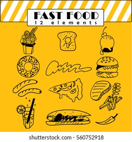 fast food or street food 12 elements set