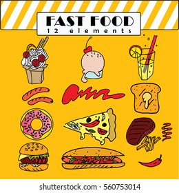 fast food or street food 12 elements set