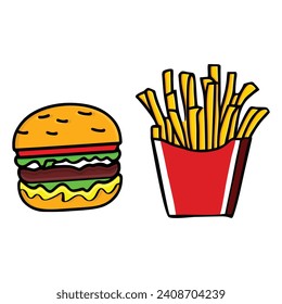 Fast food, street food 3d vector icon set.  hamburger  french fries