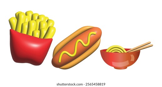 Fast food, street food 3d vector icon set