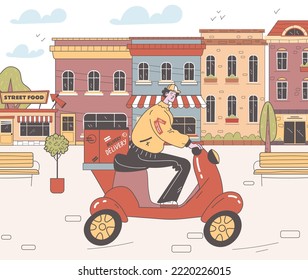 Fast food street delivery order take away food abstract concept. Vector graphic design illustration element
