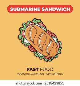 Fast food submarine sandwich vector illustration