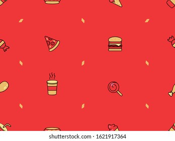 fast food sweets drinks red yellow vector seamless pattern eps 10