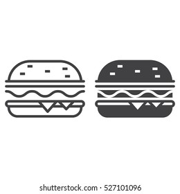 Fast food symbol. Hamburger line icon, burger outline and filled vector sign, linear and full pictogram isolated on white, logo illustration