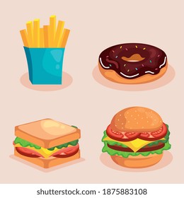 fast food symbol set design of eat restaurant and menu theme Vector illustration