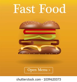 Fast food symbolic letters. Burger template layout text. 3d Vector illustrations