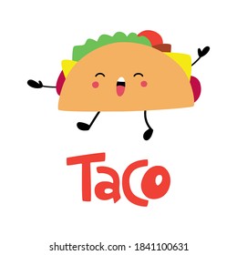 Fast food Taco icon. Cute happy funny taco. Vector illustration. Mexican cuisine. Can be used for banner, flyer, sticker, card.