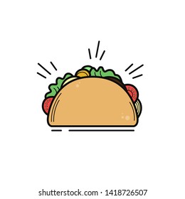 Fast food Taco icon. Vector illustration. Taco drawn lines icon.Fast food on the go, on the outdoor