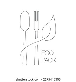 Fast food and take away eco packaging symbol for restaurant, cafe, bistro and diner. Plastic free and recyclable. Editable stroke. Vector stock illustration isolated on white background. EPS10