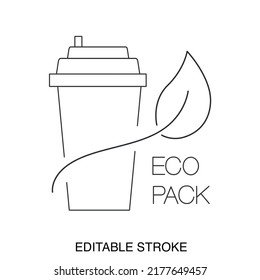 Fast food and take away eco packaging symbol for restaurant, cafe, bistro and diner. Plastic free and recyclable. Editable stroke. Vector stock illustration isolated on white background. EPS10