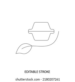Fast food and take away eco packaging symbol for restaurant, cafe, bistro and diner. Plastic free and recyclable. Editable stroke. Vector stock illustration isolated on white background. EPS10