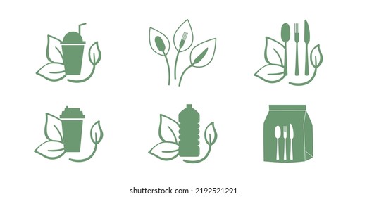 Fast food and take away eco packaging symbol for restaurant, cafe, bistro and diner. Plastic free and recyclable. Vector stock illustration isolated on black background. EPS10