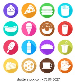 Fast Food Take Away Flat Icon Round Symbol Vector Art Design.